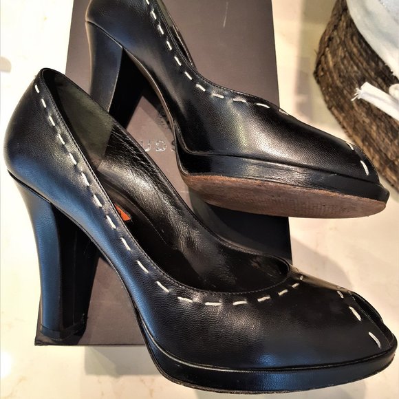 👠Via Spiga black leather open toe pumps heels - Picture 6 of 13